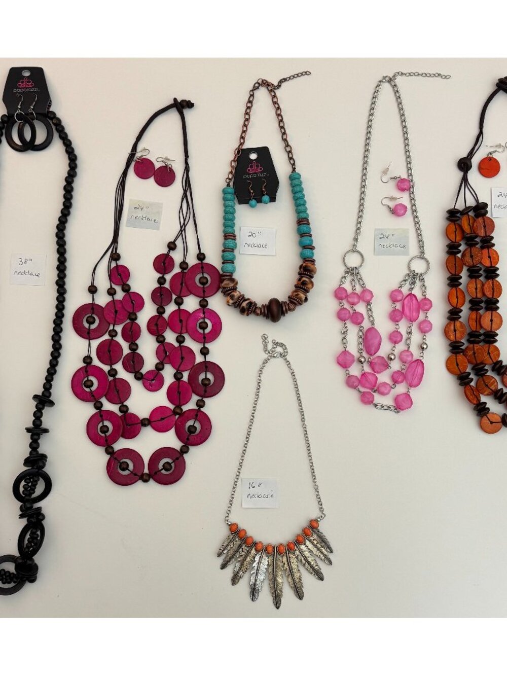Lot of 11 pcs Paparazzi Jewelry Wooden & Beaded Necklace Sets Matching Earrings